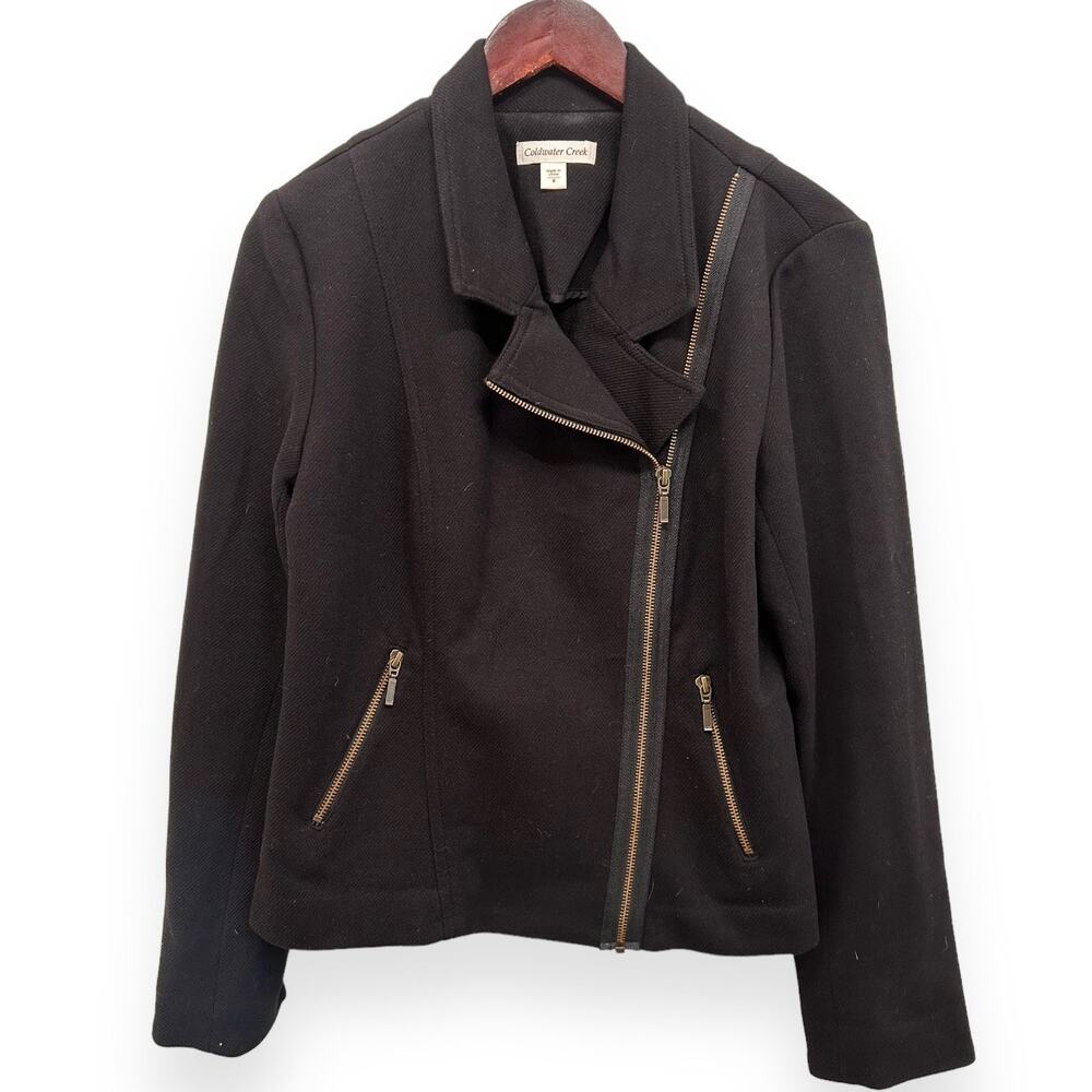 Coldwater Creek Black Twill Fabric Moto Jacket Size 8